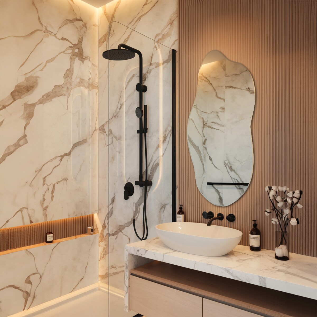 Lustro o płynnym kształcie 35x80 cm