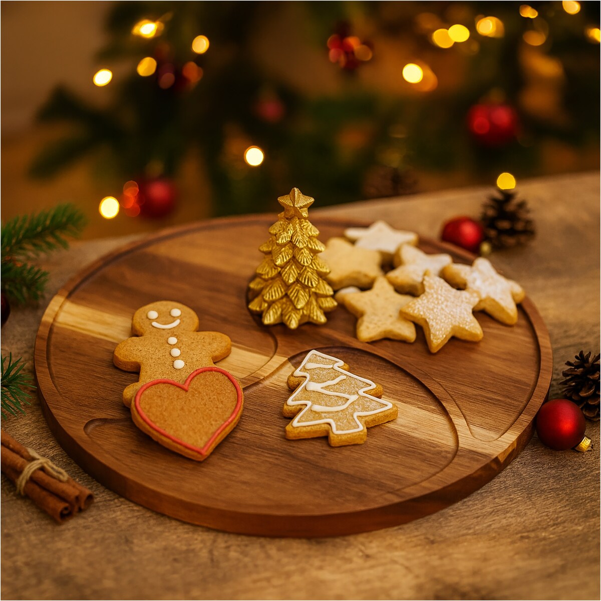 Deska Do Serwowania Świąteczna Boże Narodzenie Zdobiona Okrągła Akacjowa