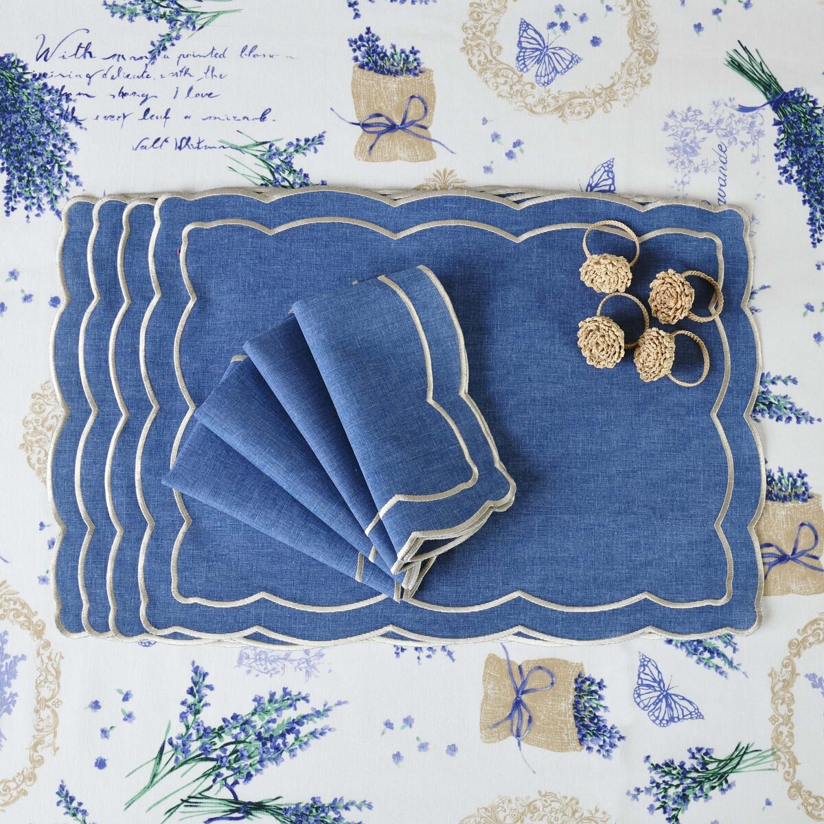 Haftowane serwetki Blue Onde - 6 sztuk