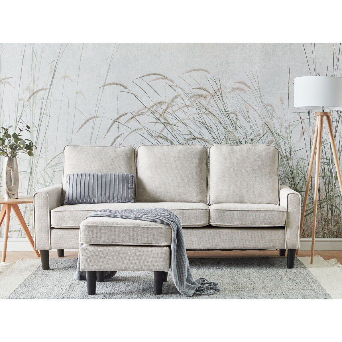 Sofa 3-osobowa z otomaną jasnobeżowa AVESTA