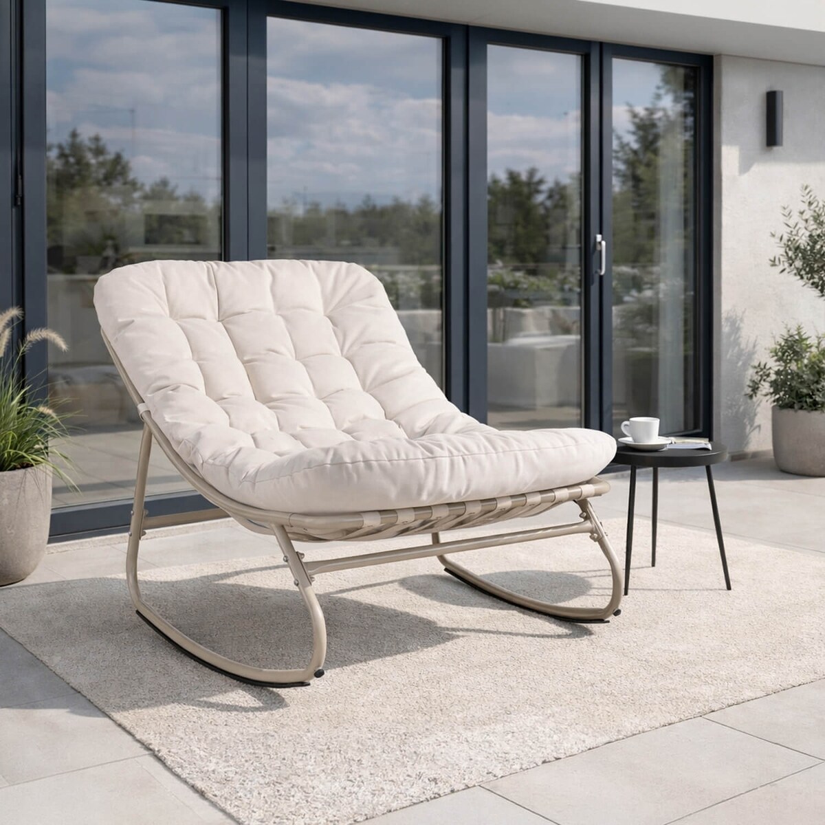 Fotel Bujany Ogrodowy Bujak Na Taras Do Salonu Beżowy Kaszmir AURORA