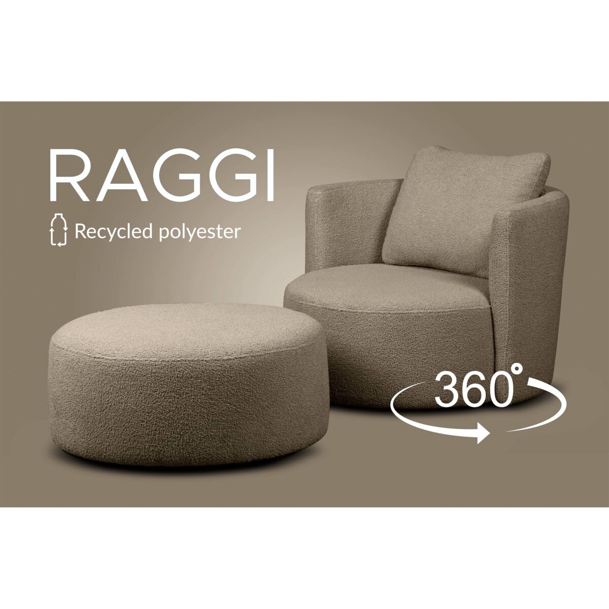 KONSIMO RAGGI Fotel obrotowy baranek ciemnobeżowy