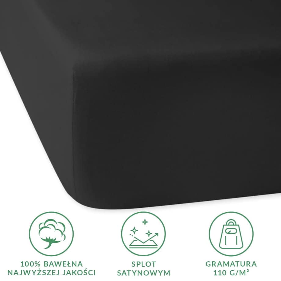Prześcieradło satynowe z gumką 180x200 kolor Czarny