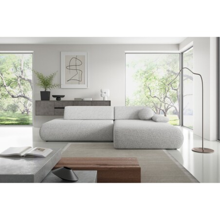 Narożnik rozkładany PENTI z pojemnikiem na pościel, prawy, jasno-szary