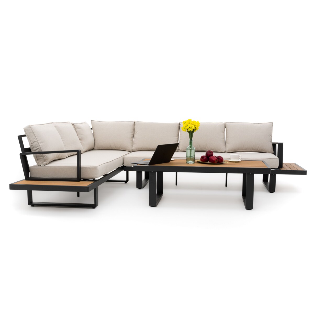 Meble ogrodowe duży narożnik nowoczesny aluminium ATOL grafitowo-beżowy