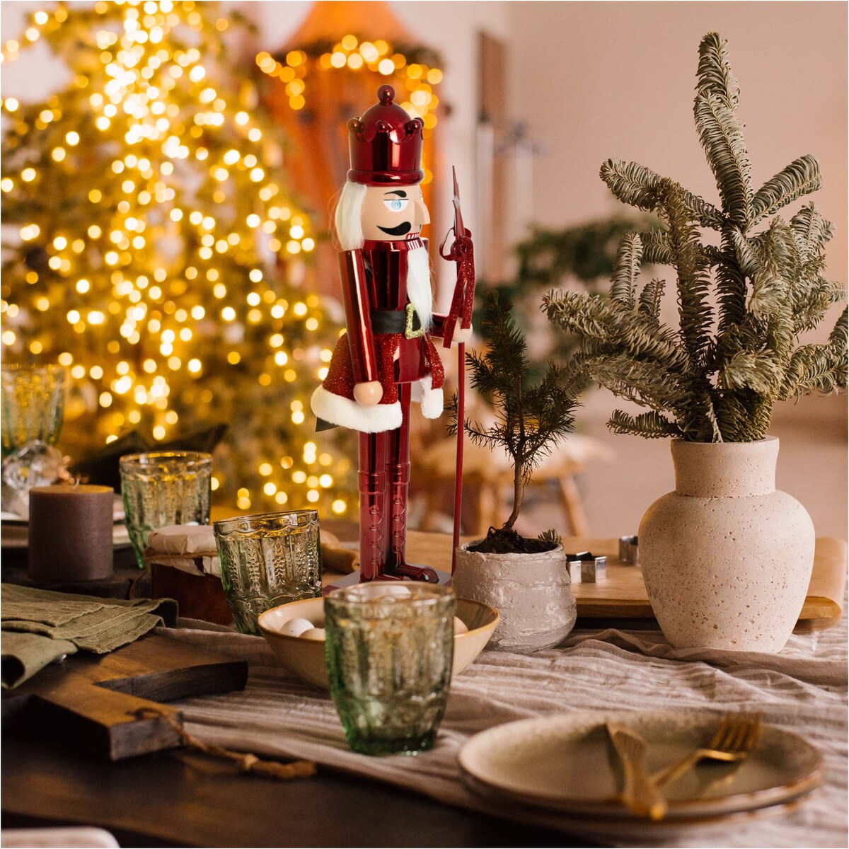 Figurka Dziadek Do Orzechów 60 Cm Boże Narodzenie Czerwony Czapka Z Bombką