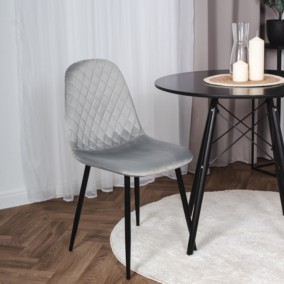 Krzesło tapicerowane nowoczesne pikowane do salonu jadalni jasnoszare