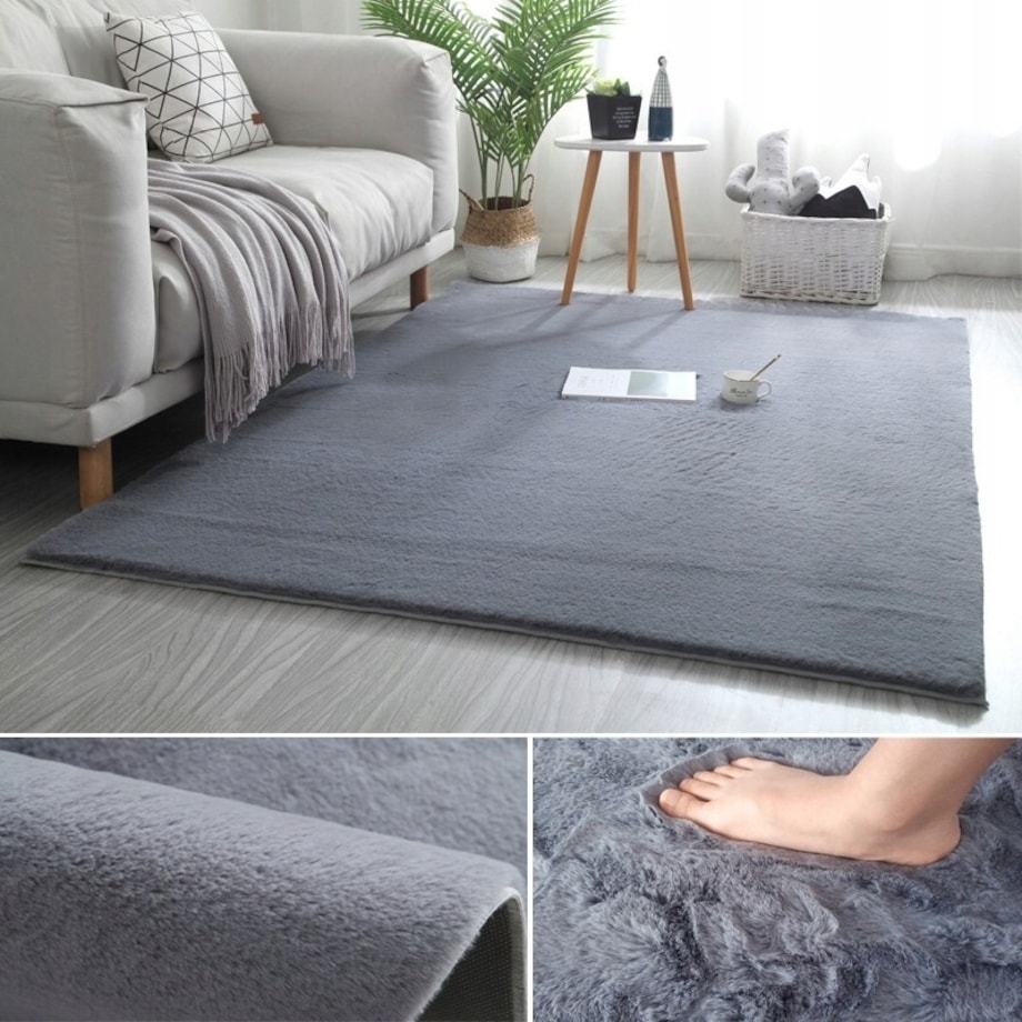 Dywan pluszowy szary miękki miły rabbit 140x200