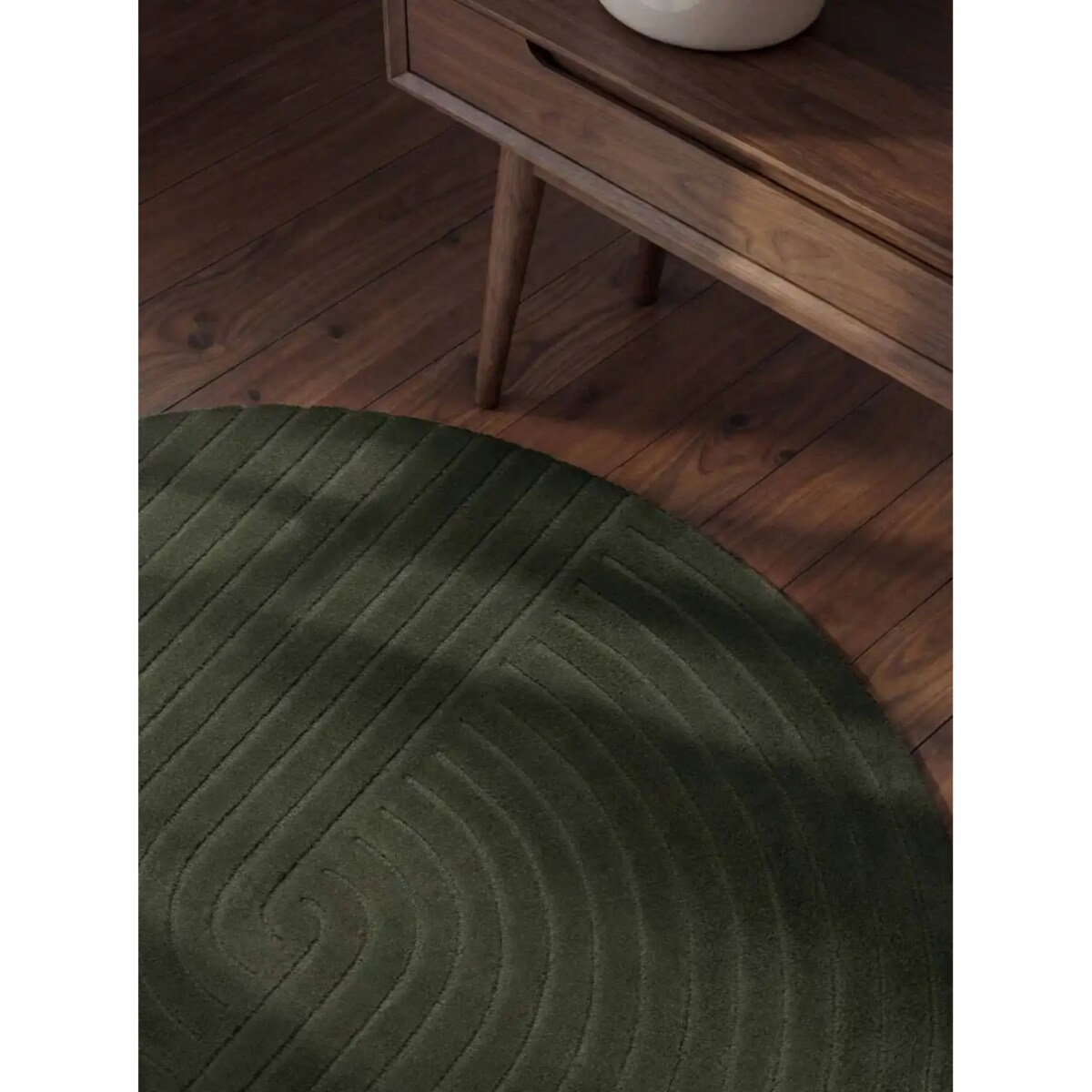 Dywan wełniany okrągły 150cm do salonu ,miekki zielone włosie,efekt 3d