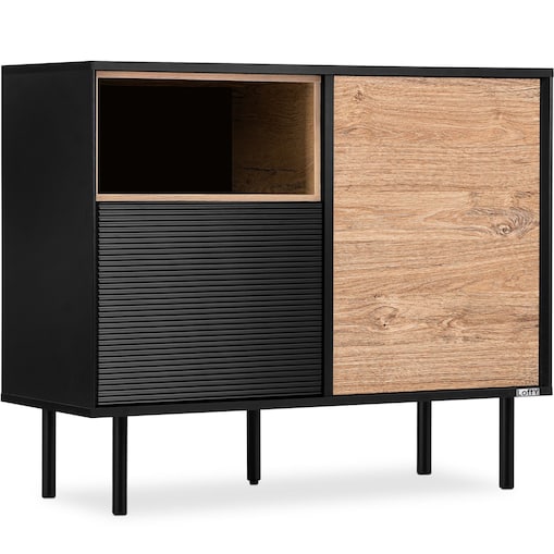 KONSIMO LOFTY Komoda loft na wysokich drewnianych nóżkach