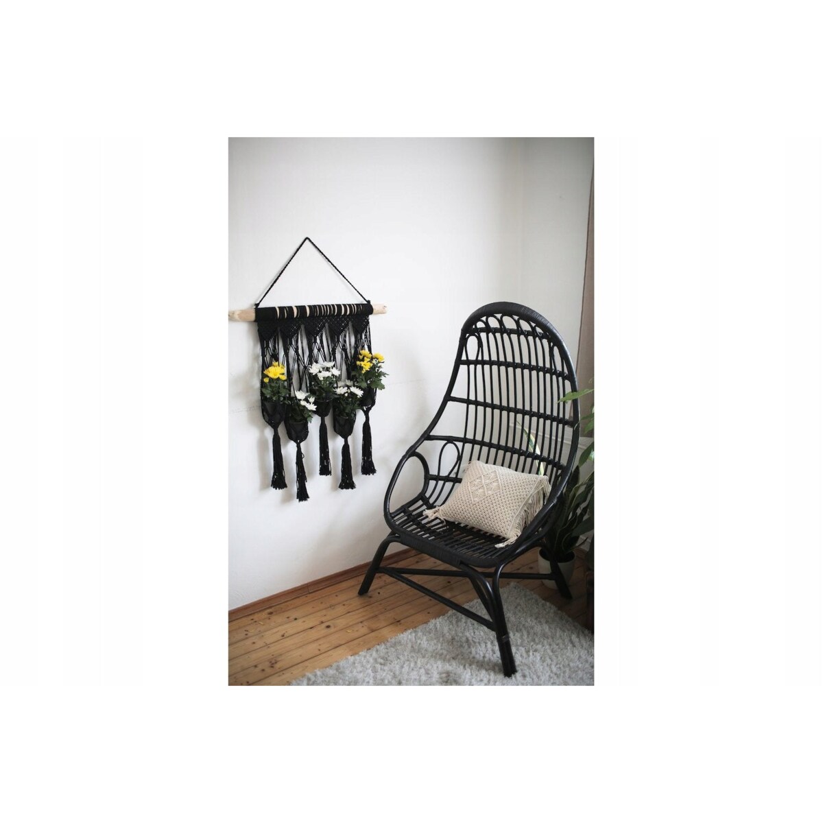 KWIETNIK MAKRAMA NA 5 DONICZEK CZARNA