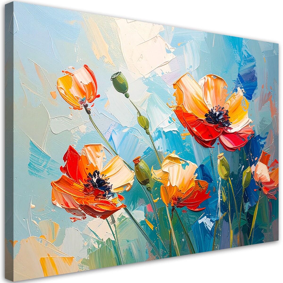 Feeby Obraz do salonu nowoczesny, Czerwone Maki Kwiaty imitacja farby olejnej 120x80