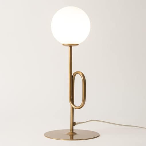 Lampka nocna kula Tes 33634 Sigma modernistyczna mleczny klosz złota