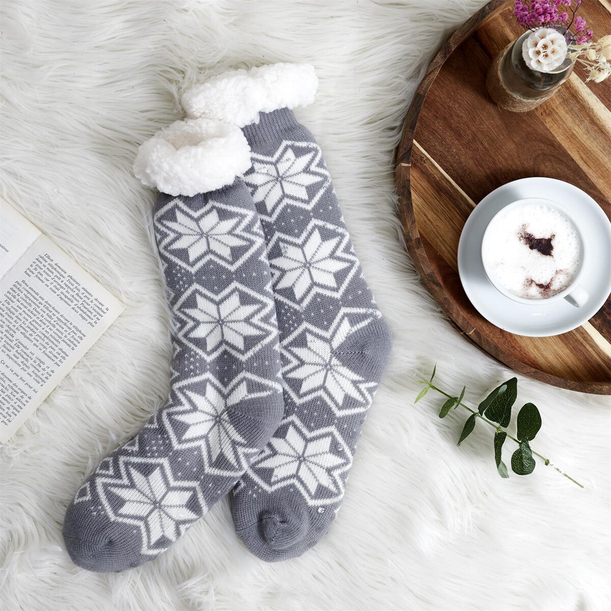 SKARPETY ZIMOWE rozmiar 36-41 szare W ŚNIEŻYNKI