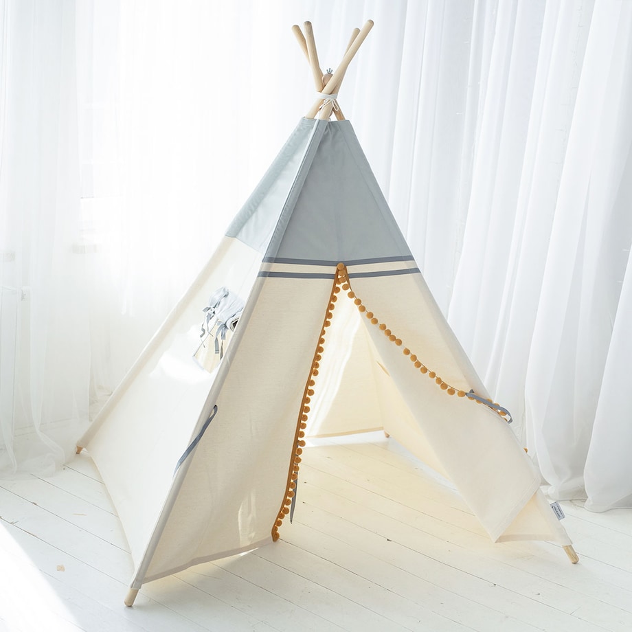 Namiot tipi Grey Velvet, szare tipi z matą i poduszkami