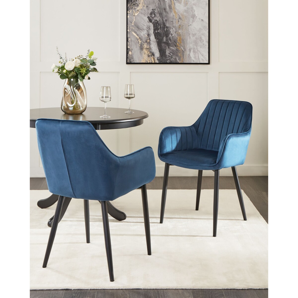 Zestaw 2 krzeseł do jadalni welurowy ciemnoniebieski WELLSTON