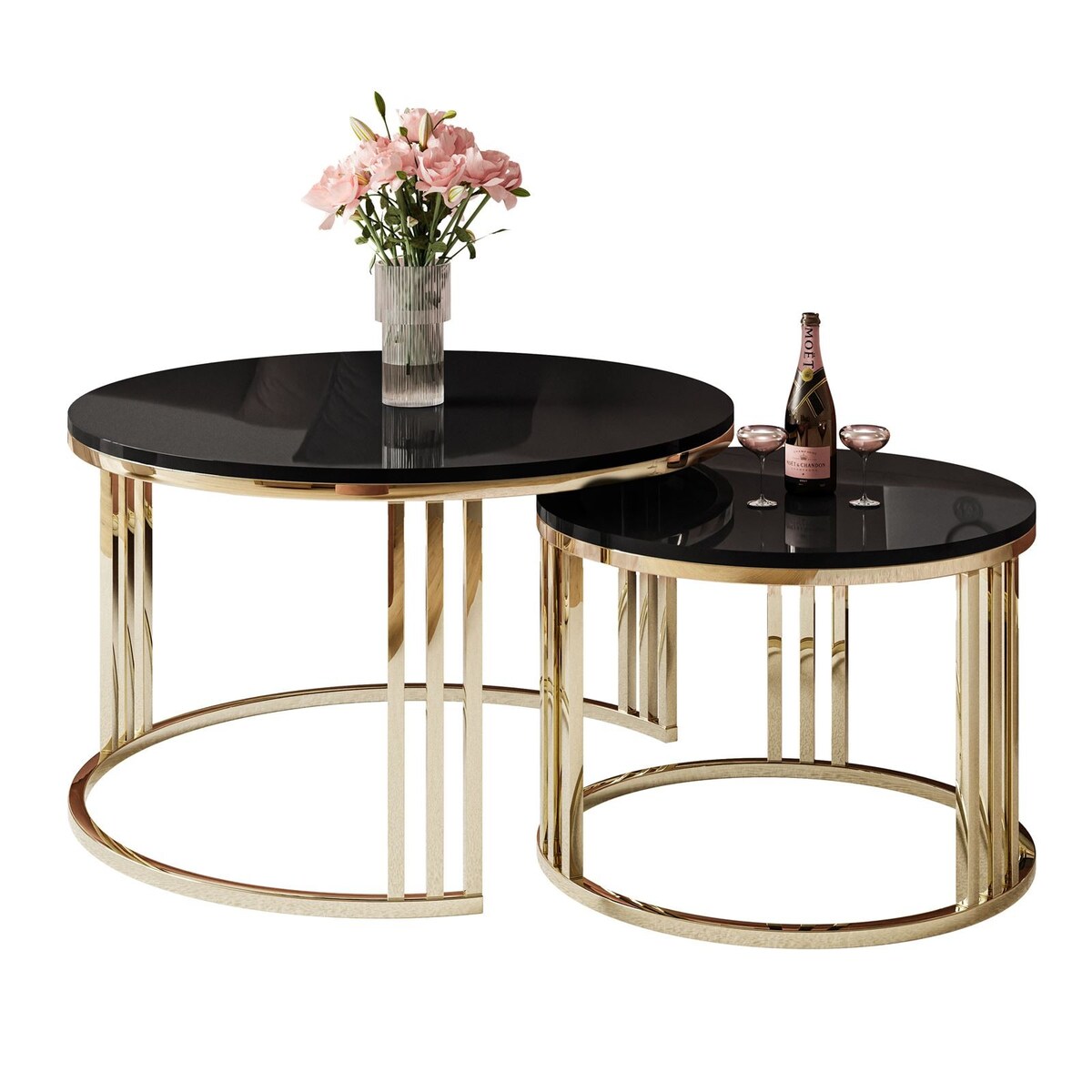 Stolik kawowy LORI 2w1 złoty chrom czarny połysk