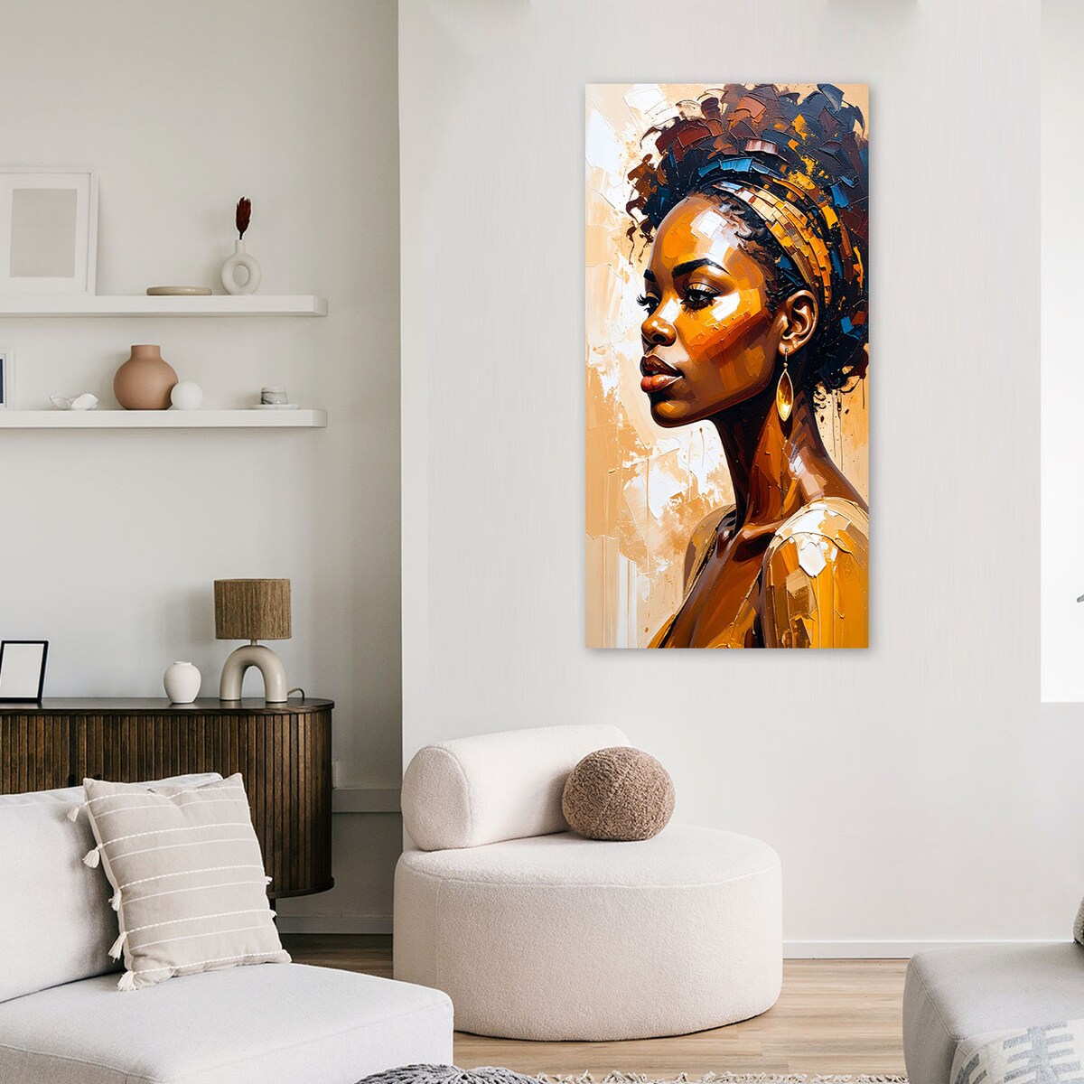 Feeby Obraz do salonu sypialni, Portret afrykańskiej kobiety glamour 50x100