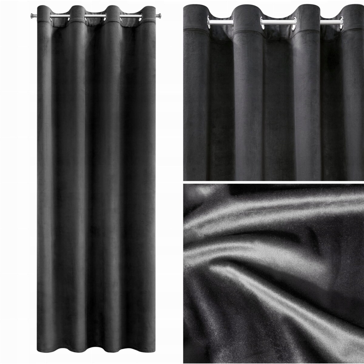 Zasłona Przelotki Welwet Welurowa 140 x 250 cm Czarna Gotowa Eurofirany