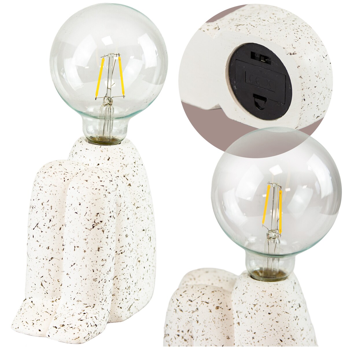 Lampka Nocna Led Stojąca Stołowa Cementowa Dekoracyjna Na Baterie Biała