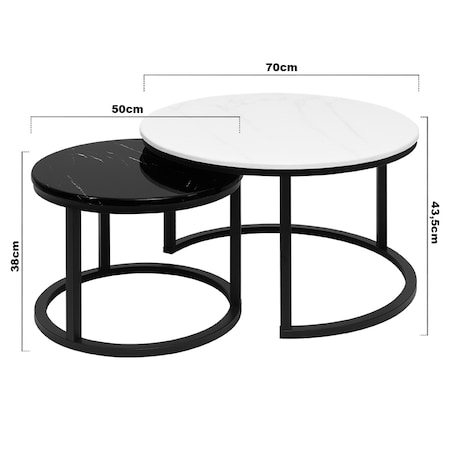 Stolik kawowy okrągły 2w1 czarny marmur zestaw 2 stolików kawowych glamour