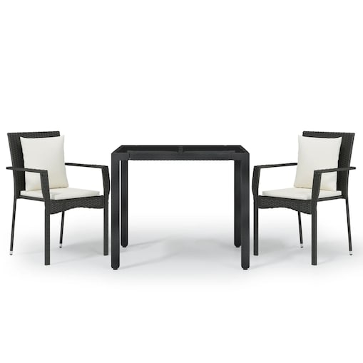 vidaXL 3-cz. zestaw mebli ogrodowych z poduszkami, czarny rattan PE