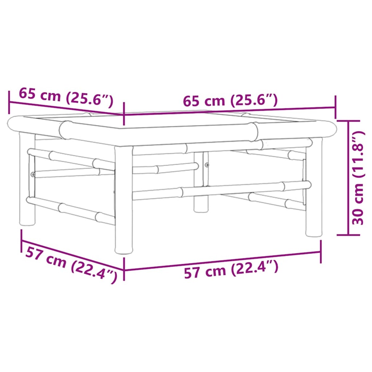 vidaXL Stolik ogrodowy, 65x65x30 cm, bambusowy