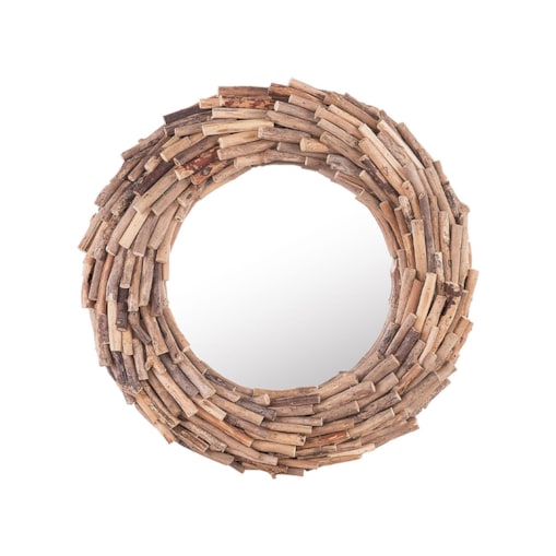 Drewniane okrągłe lustro ścienne ø 56 cm jasne KAYENTA