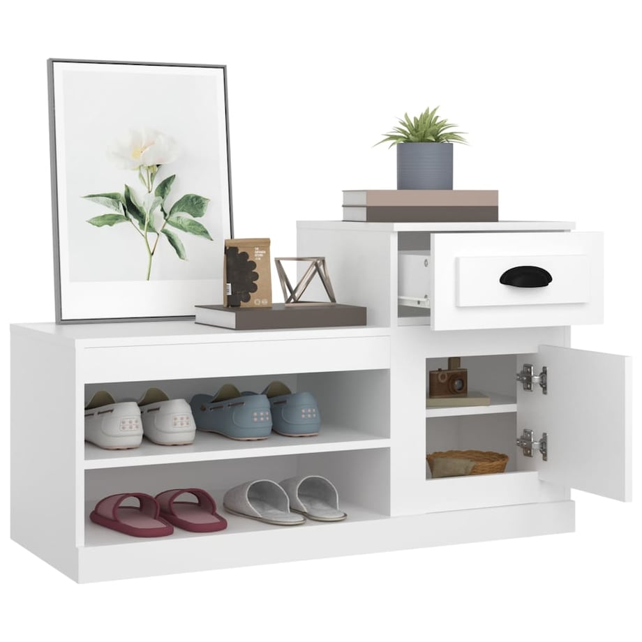 vidaXL Szafka na buty, biała, 100x42x60 cm, materiał drewnopochodny