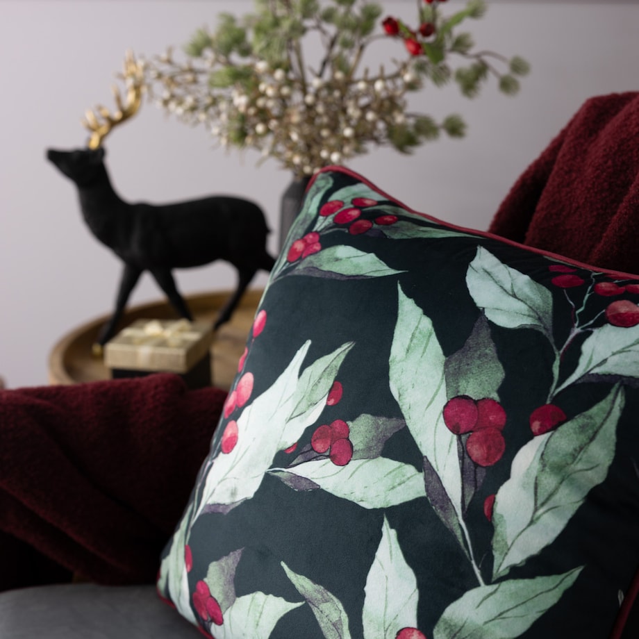 Poszewka na poduszkę Holly Bliss 43x43 cm boże narodzenie, święta, świąteczne, czarny-zielony-czerwony-wielokolorowy, 43x43 cm