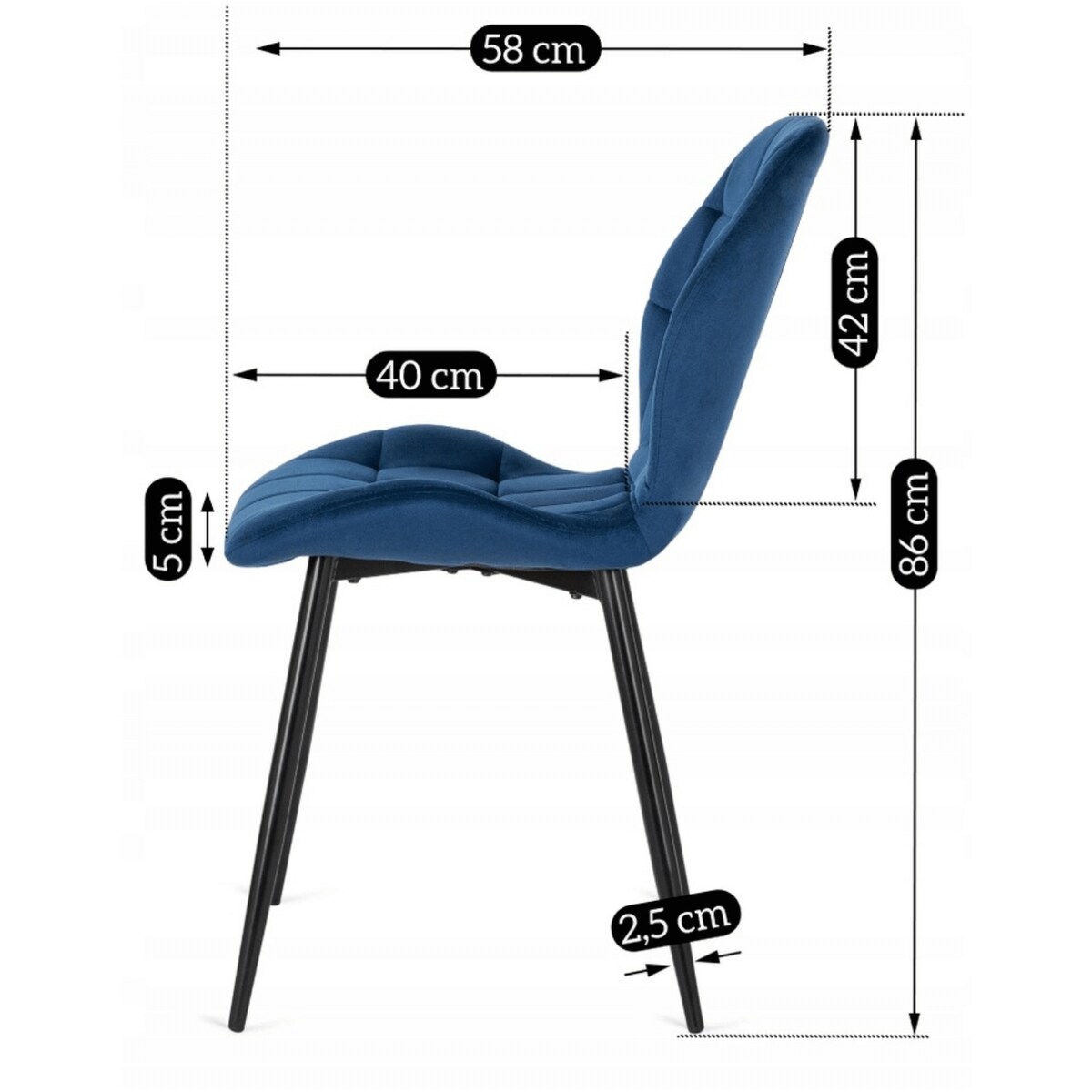 Krzesło Tapicerowane Welurowe Do Jadalni Salonu Loft Granatowe LUCKY