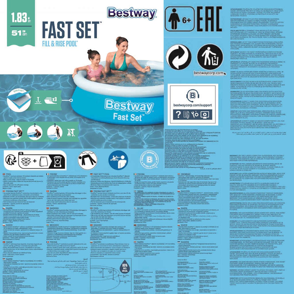 Bestway Nadmuchiwany basen Fast Set, okrągły, 183x51 cm, niebieski
