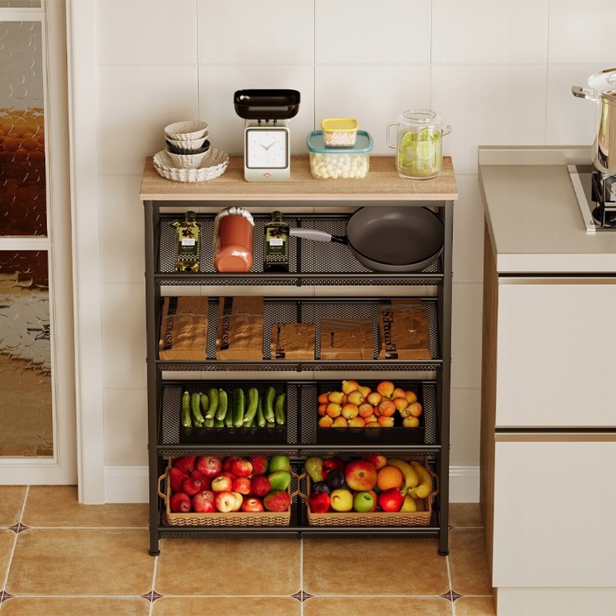 Regał szafka kuchenna jasny brąz industrialny drewno retro wyspa półka loft