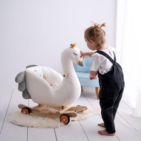 Bujak Łabędź |2w1! Bujak i jeździk | Zabawka dla dzieci | Prezent | Chodzik | Bujak | 12 m + | Interaktywna zabawka | Pierwsze urodziny | Roczek | Łabędź | Happy Hippo