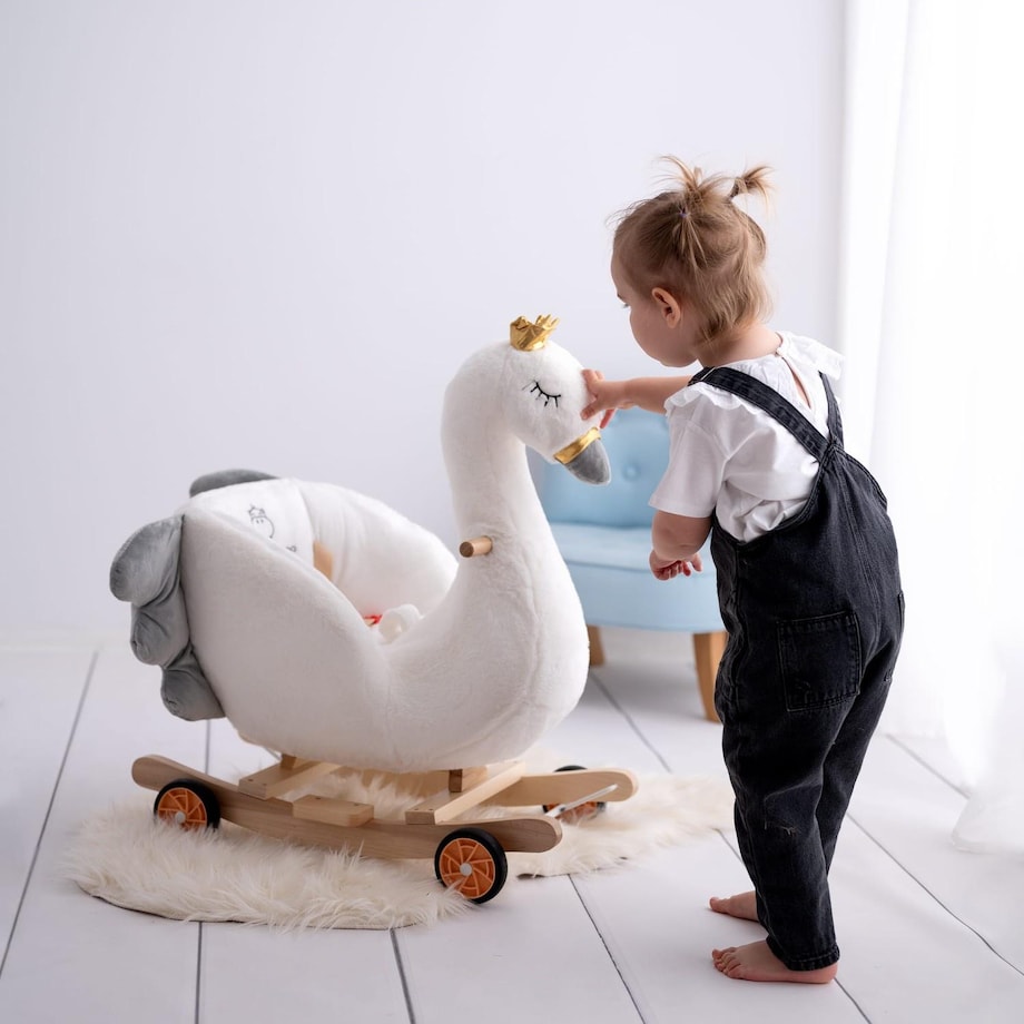 Bujak Łabędź |2w1! Bujak i jeździk | Zabawka dla dzieci | Prezent | Chodzik | Bujak | 12 m + | Interaktywna zabawka | Pierwsze urodziny | Roczek | Łabędź | Happy Hippo