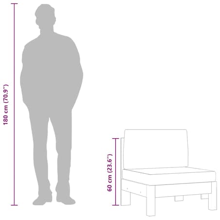 vidaXL Moduł sofy środkowej, kremowe poduszki, lite drewno akacjowe