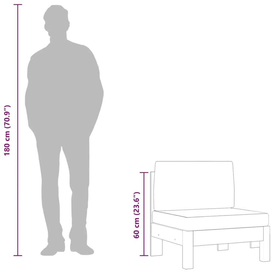 vidaXL Moduł sofy środkowej, kremowe poduszki, lite drewno akacjowe