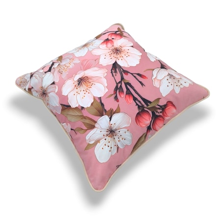Różowa poduszka dekoracyjna w kwiaty wiśni 45x45 Floral Vintage
