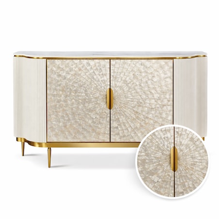 Komoda ryflowana jasno-złota Champion Glamour Premium z muszelkami 150x40x88