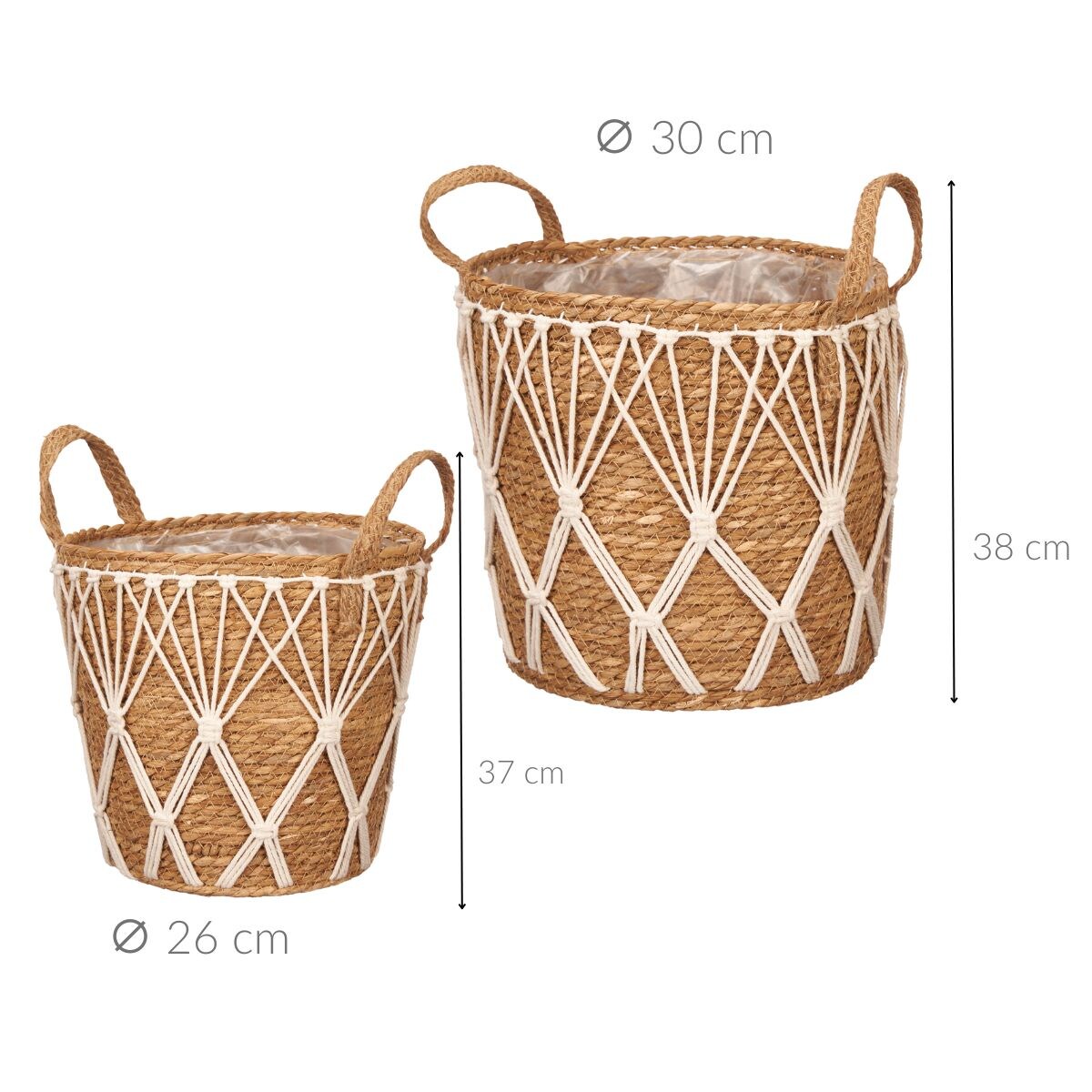 Osłonki na doniczki boho MACRAME, z uchwytami, 2 sztuki