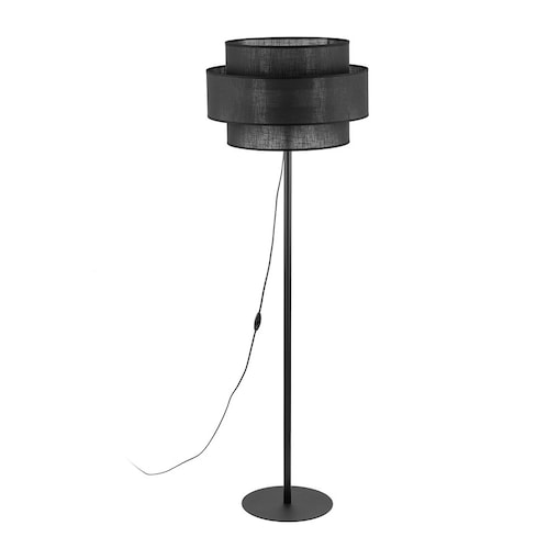 Lampa podłogowa czarna CALISTO BLACK TK Lighting E27 z dużym abażurem 50 cm 155 cm do salonu sypialni