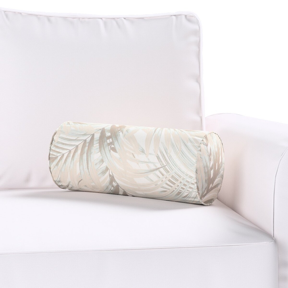 Poduszka wałek prosty, beżowo-kremowe liście palmy na białym tle , Ø16 x 40 cm, Gardenia