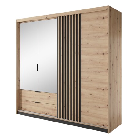 Szafa 220 ALLY z lustrem i lamelami, Dąb Artisan + Antracyt