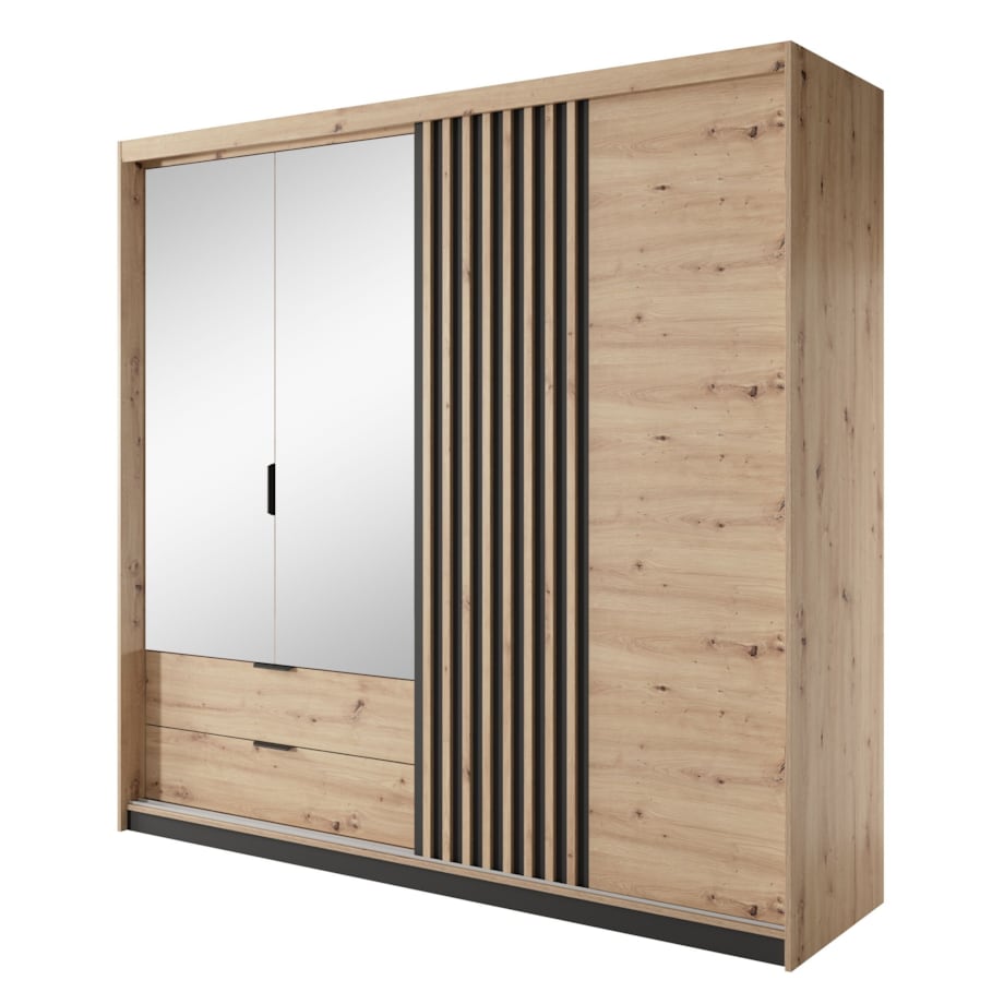Szafa 220 ALLY z lustrem i lamelami, Dąb Artisan + Antracyt