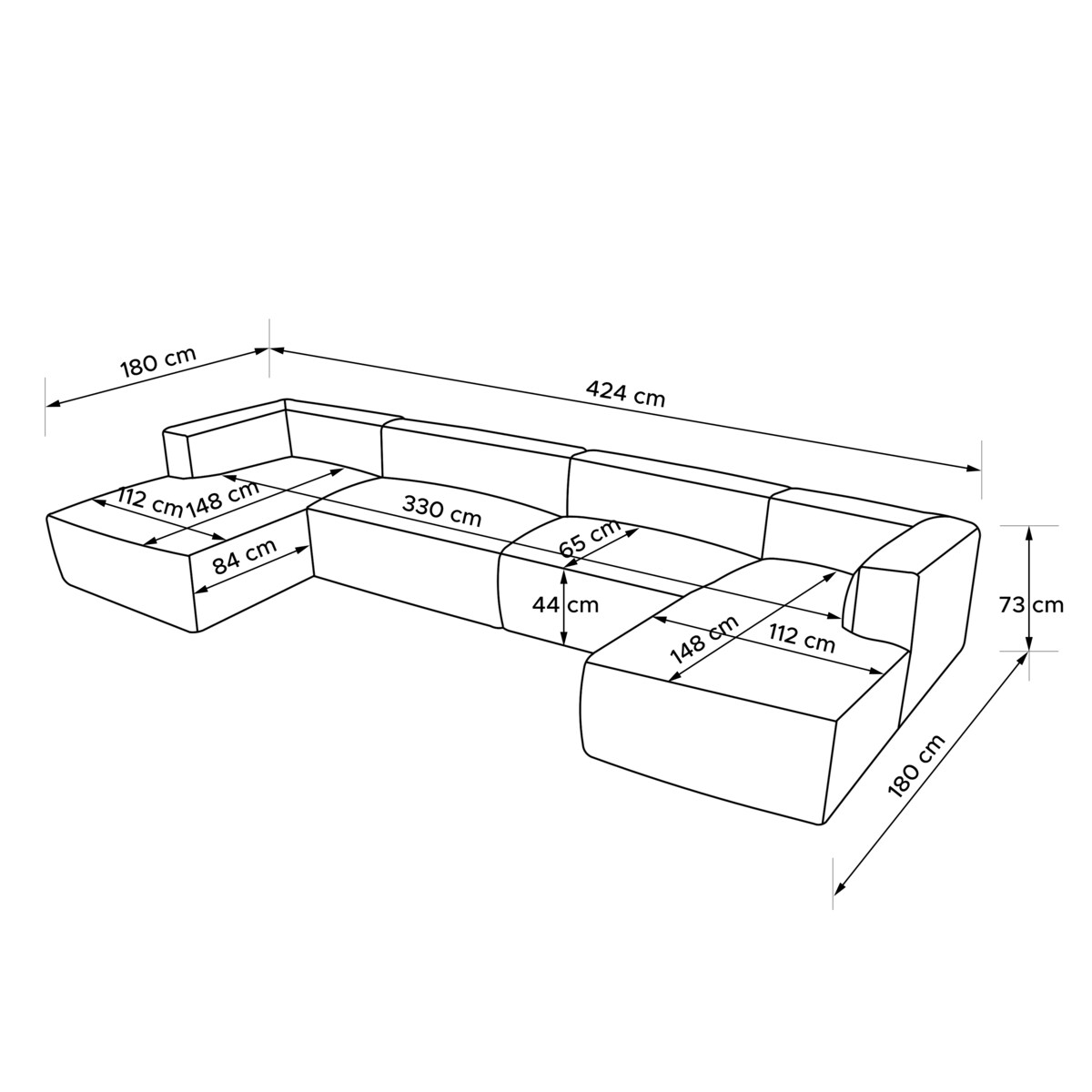 KONSIMO BUFFO 7/8-osobowa panoramiczna sofa narożna z wyjątkowo miękkim siedziskiem, kolor popielaty