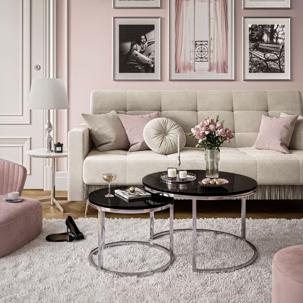 Okrągła ława 2w1 CIRI chrom czarny połysk