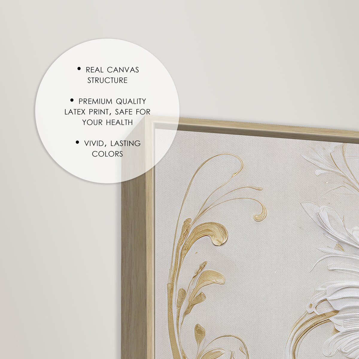 KNOR WALL ART obraz na płótnie w ramie canvas 60x90 Ornament w złocie i bieli