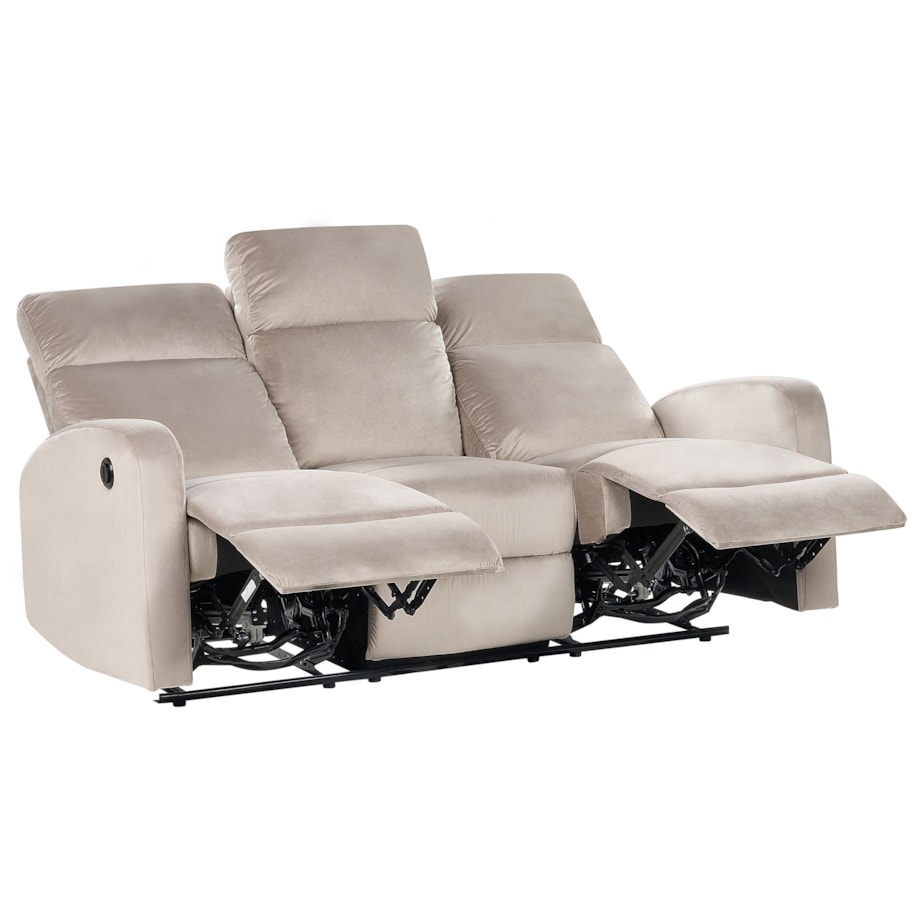 Sofa z elektryczną funkcją relaksu VERDAL Welur Beżowoszary dla 3 osób