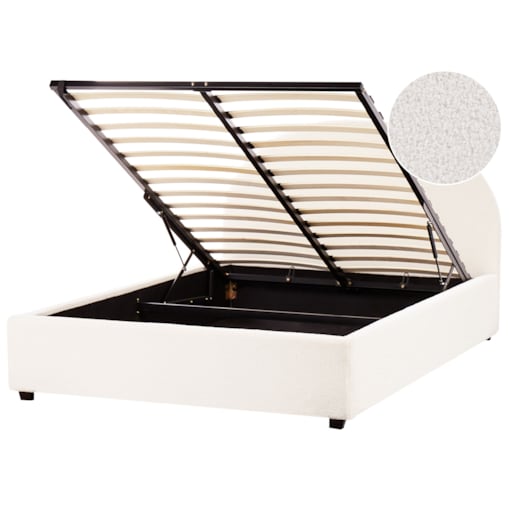 Łóżko z pojemnikiem Boucle VAUCLUSE 140 x 200 cm Złamana biel