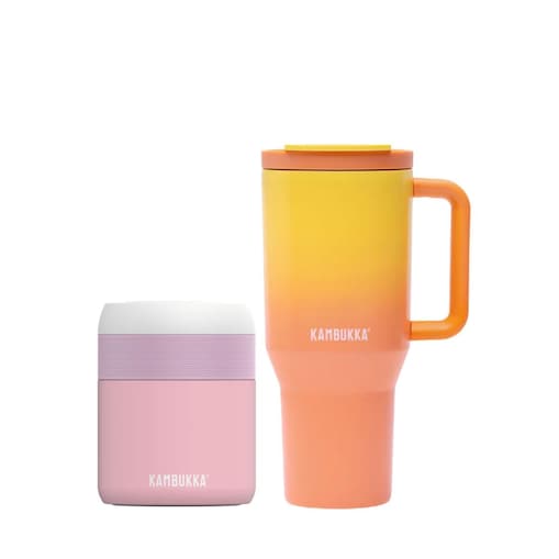 Kubek termiczny ze słomką + lunchbox Zestaw obiadowy Kambukka Rosy Apricot